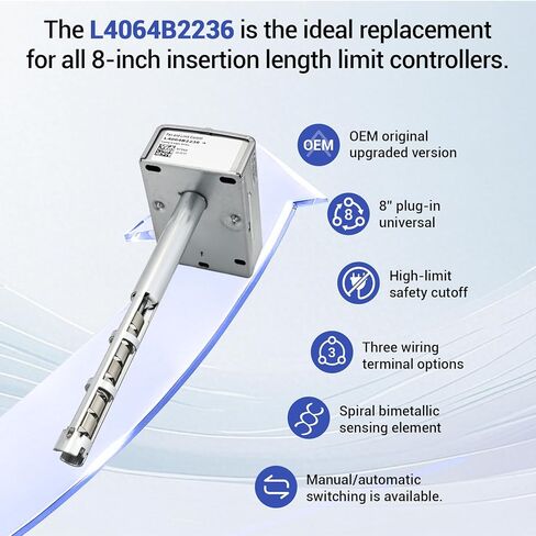L4064B2236 وحدة تحكم في المروحة والحد، إدخال 8 بوصة، حد عالٍ 100-250 درجة فهرنهايت، متوافق مع مروحة هانيويل ريزيديو L4064B2236 وأوعية أنثى للتحكم في الحد لموصلات علم ذكر 1/4 بوصة in Kuwait