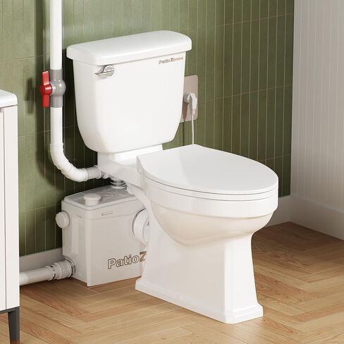 900W Basement Upflush Toilet System, Macerating Toilet with Pump, Head Lift Up to 39.3ft, Included Two-piece Elongated Bowl, 4 Inlets, Top & Side Discharge Macerator Pump, Extension Pipe in Saudi Arabia