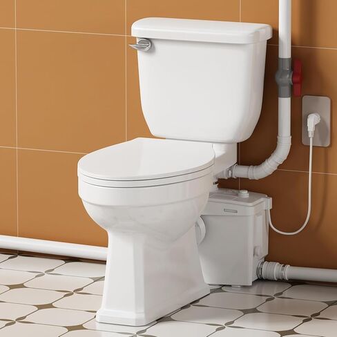 900W Basement Upflush Toilet System, Macerating Toilet with Pump, Head Lift Up to 39.3ft, Included Two-piece Elongated Bowl, 4 Inlets, Top & Side Discharge Macerator Pump, Extension Pipe in Saudi Arabia