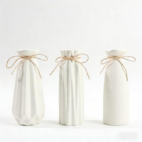 White Ceramic Vase,Modern Ceramic Vases Set of 3,White Tall Flower Vases for centerpieces,Rustic Farmhouse Boho Vase for Table Living Room Bathroom Kitchen Shelf Bedroom Office Party in Saudi Arabia