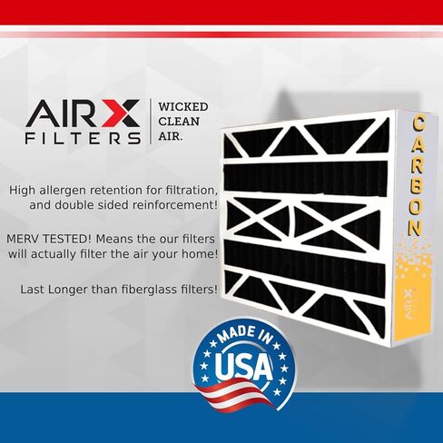 مرشحات AIRX الهواء النظيف الشرير. فلتر هواء 20 × 25 × 5، فلتر كربون مزيل للروائح، ميرف 8 متوافق مع براينت كاريير FILXXCAR0020، عبوة من قطعتين in Kuwait