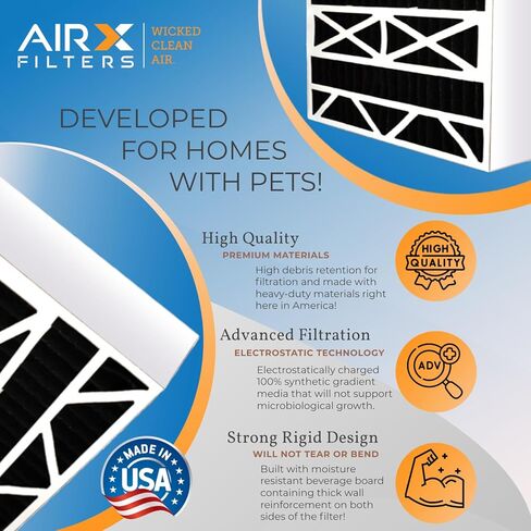 مرشحات AIRX الهواء النظيف الشرير. فلتر هواء 20 × 25 × 5، فلتر كربون مزيل للروائح، ميرف 8 متوافق مع براينت كاريير FILXXCAR0020، عبوة من قطعتين in Kuwait