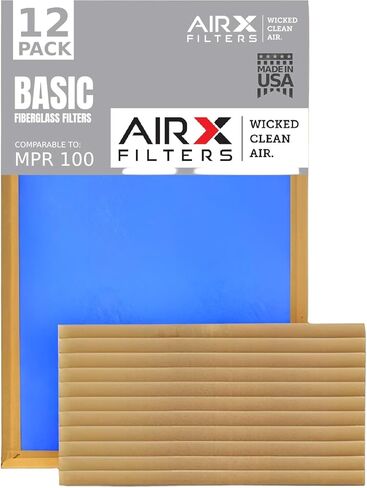 فلتر هواء 20 × 25 × 1 مشابه لمرشحات الفرن الاقتصادي الأساسي MPR 100، 12 حزمة من مرشح الألياف الزجاجية غير المطوي للغبار - تقييد تدفق الهواء المنخفض! من مرشحات AIRX الهواء النظيف الشرير. in Kuwait