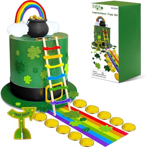 Bailiyake St. Patrick's Day DIY Leprechaun Trap Kit St St Patricks Day Party Decorations DIY للقبض على حرفة فخ Leprechaun For Classroom Home Rainbow Irish Shamrock Party Supplies in Saudi Arabia