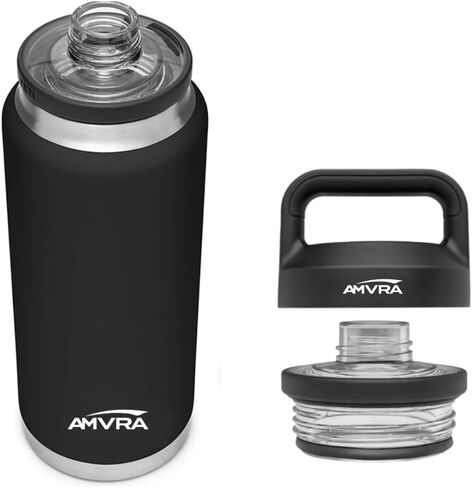 AMVRA Rambler 36 oz Stainless Steel Water Bottle with Chug Cap – Vacuum Insulated, Leakproof, BPA Free – Keeps Drinks Cold 24H Hot 12H – Reusable Travel Bottle, Black in Kuwait