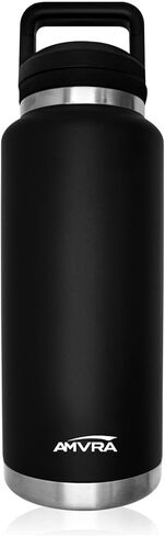 AMVRA Rambler 36 oz Stainless Steel Water Bottle with Chug Cap – Vacuum Insulated, Leakproof, BPA Free – Keeps Drinks Cold 24H Hot 12H – Reusable Travel Bottle, Black in Kuwait
