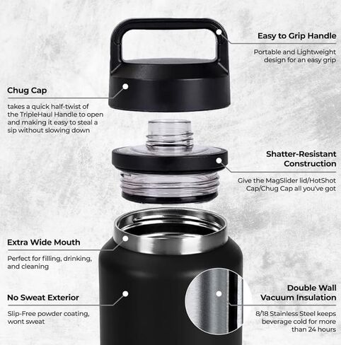 AMVRA Rambler 36 oz Stainless Steel Water Bottle with Chug Cap – Vacuum Insulated, Leakproof, BPA Free – Keeps Drinks Cold 24H Hot 12H – Reusable Travel Bottle, Black in Kuwait