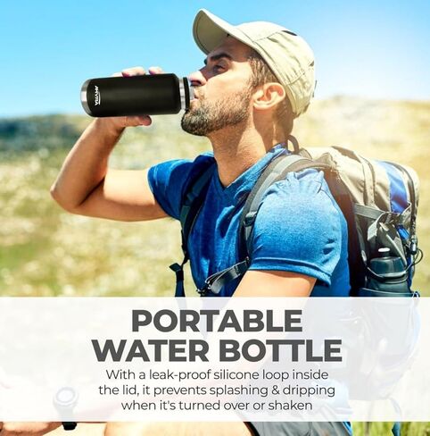 AMVRA Rambler 36 oz Stainless Steel Water Bottle with Chug Cap – Vacuum Insulated, Leakproof, BPA Free – Keeps Drinks Cold 24H Hot 12H – Reusable Travel Bottle, Black in Kuwait