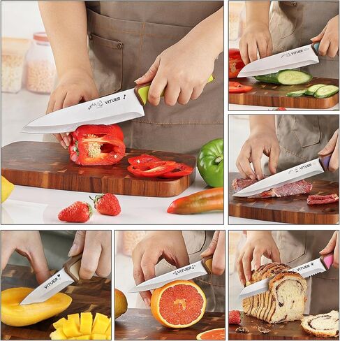 Knife Set, Vituer 7PCS Stainless Steel Kitchen Knife Block Set, Dishwasher Safe (Stylish Animal Characters) in Kuwait