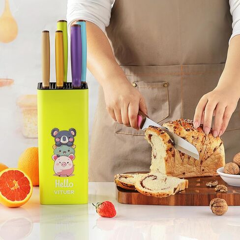 Knife Set, Vituer 7PCS Stainless Steel Kitchen Knife Block Set, Dishwasher Safe (Stylish Animal Characters) in Kuwait