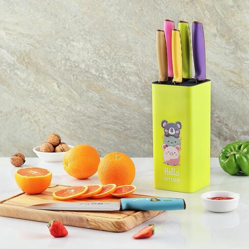 Knife Set, Vituer 7PCS Stainless Steel Kitchen Knife Block Set, Dishwasher Safe (Stylish Animal Characters) in Kuwait