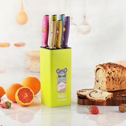 Knife Set, Vituer 7PCS Stainless Steel Kitchen Knife Block Set, Dishwasher Safe (Stylish Animal Characters) in Kuwait