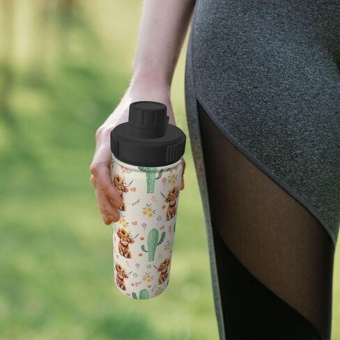زجاجة مياه معزولة من الفولاذ المقاوم للصدأ بنمط البقرة والصبار، خالية من مادة BPA وزجاجة رياضية مانعة للتسرب بوزن 18 أونصة مع غطاء بمقبض، كوب سفر مقاوم للعرق للصالة الرياضية والتخييم والمدرسة in Kuwait