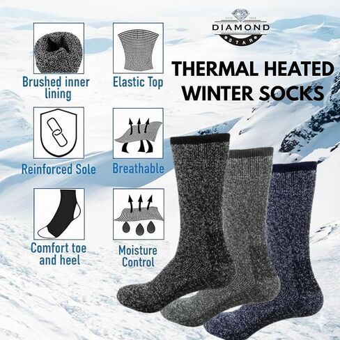 Diamond Star Thermal Heated Socks for Men & Women, Thick Insulated Winter Socks for Cold Weather and Outdoor Warmth in Saudi Arabia