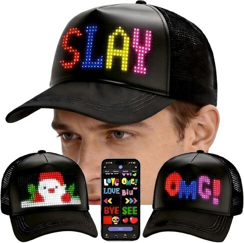 LED Eyes Hats, Bright LED Display Full-Color Screen Smart Caps Programmable Led Hat Bluetooth APP Control in Saudi Arabia