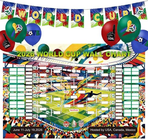ملصق جدول كأس العالم لكرة القدم 2026 مقاس 38 بوصة × 58 بوصة، لافتة كرة قدم لكرة القدم، ديكور حائط معلق ليوم الألعاب الرياضية، لوازم حفلات النادي الرياضي، ديكور حائط معلق ليوم الألعاب الرياضية لمحبي كرة القدم، مجموعة ديكورات الحفلات in Kuwait