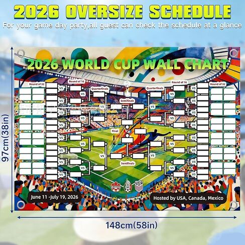 ملصق جدول كأس العالم لكرة القدم 2026 مقاس 38 بوصة × 58 بوصة، لافتة كرة قدم لكرة القدم، ديكور حائط معلق ليوم الألعاب الرياضية، لوازم حفلات النادي الرياضي، ديكور حائط معلق ليوم الألعاب الرياضية لمحبي كرة القدم، مجموعة ديكورات الحفلات in Kuwait