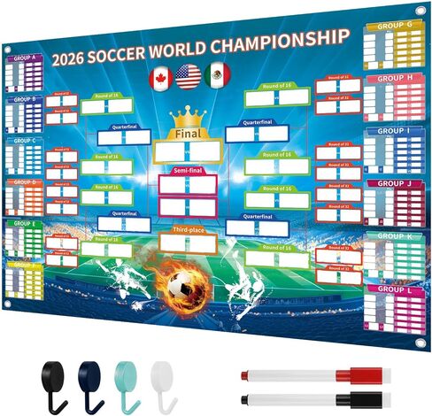 ملصق جدول كأس العالم 2026 من بروثينز | المباريات تركيبات مزدوجة من جانب كأس العالم 2026 الجدار الرسم البياني الديكور لعشاق كرة القدم | ديكورات حفلات يوم اللعبة قابلة لإعادة الاستخدام وملصق دعامة وظيفية in Kuwait
