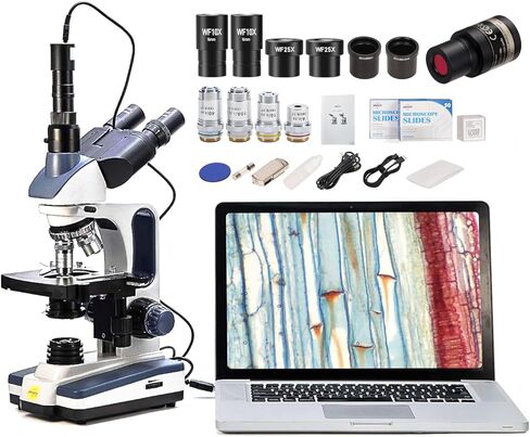 سويفت مجهر مركب ثلاثي العينيات SW350T، تكبير 40X-2500X، راس سيدنتوف، درجة البحث، مرحلة ميكانيكية من طبقتين، كاميرا 1.3mp وبرامج متوافقة مع ويندوز وماك in Kuwait