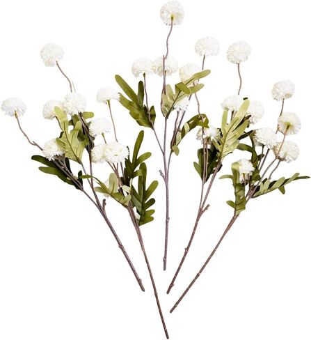 5 Stems Bulk Pompon Mums Artificial Flowers – 25 Heads Silk Mini Chrysanthemum Ball, 18" Faux Wildflowers for Wedding Bouquet Filler, Farmhouse Vase Decor, DIY Centerpieces - Beige in Saudi Arabia
