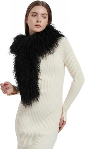 Luxury Mongolian Lamb Fur Scarf, Curly Wool Winter Collar, Long Plush Wrap in Saudi Arabia