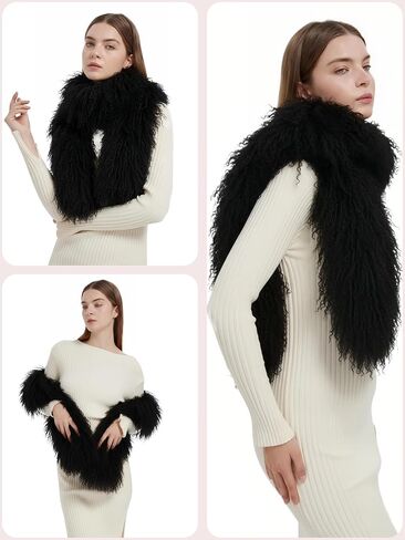 Luxury Mongolian Lamb Fur Scarf, Curly Wool Winter Collar, Long Plush Wrap in Saudi Arabia