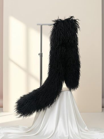 Luxury Mongolian Lamb Fur Scarf, Curly Wool Winter Collar, Long Plush Wrap in Saudi Arabia