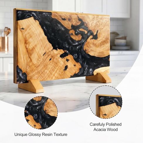 ENOKING Magnetic Knife Holder, Double Sided Knife Block, Powerful Magnet Kitchen Storage, Acacia Wood and Blue Resin (16 x 10 Inches, Without Knives) (Black) in Saudi Arabia