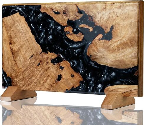 ENOKING Magnetic Knife Holder, Double Sided Knife Block, Powerful Magnet Kitchen Storage, Acacia Wood and Blue Resin (16 x 10 Inches, Without Knives) (Black) in Saudi Arabia