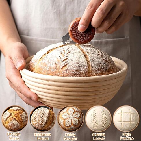 Tucnoeu Bread Lame Sourdough Scoring Tool Set, Wooden Bread Lame with Razor Blades, Leather Storage Cover, Ideal for Artisan Breads Bakers in Kuwait