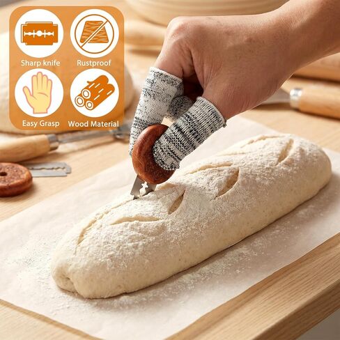 Tucnoeu Bread Lame Sourdough Scoring Tool Set, Wooden Bread Lame with Razor Blades, Leather Storage Cover, Ideal for Artisan Breads Bakers in Kuwait