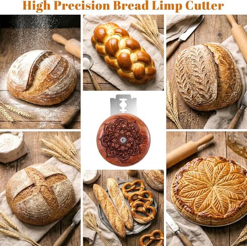 Tucnoeu Bread Lame Sourdough Scoring Tool Set, Wooden Bread Lame with Razor Blades, Leather Storage Cover, Ideal for Artisan Breads Bakers in Kuwait