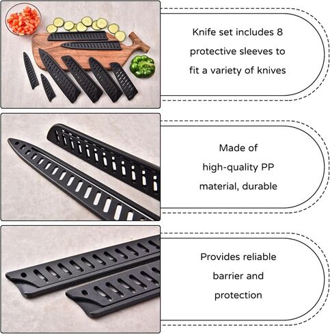 8 Pcs Universal Knife Guards Set,Knife Covers Or Sleeves,Knife Cover,Kitchen Knife Sheath,Kitchen Knife Sheath For Paring Utility Santoku Nakiri Cleaver Bread Carving Chef Knifes Black in Kuwait