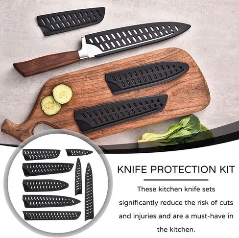 8 Pcs Universal Knife Guards Set,Knife Covers Or Sleeves,Knife Cover,Kitchen Knife Sheath,Kitchen Knife Sheath For Paring Utility Santoku Nakiri Cleaver Bread Carving Chef Knifes Black in Kuwait
