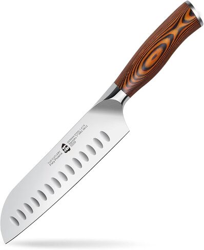 سكين TUO Santoku، سكين الشيف الياباني مقاس 7 بوصة لتقطيع الخضروات وتقطيع اللحوم، فولاذ ألماني عالي الكربون، مقبض مريح - سلسلة فينيكس الناري in Kuwait