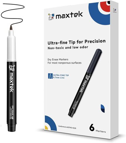Maxtek Dry Erase Markers Tip Ultra Fine Tip ، 0.7 ملم ، رائحة منخفضة ، علامات محو جافة نقاط إضافية لتخطيط السبورة ، لوحات التقويم ، 12 عدد ألوان متنوعة من ألواح البيض للأطفال in Saudi Arabia