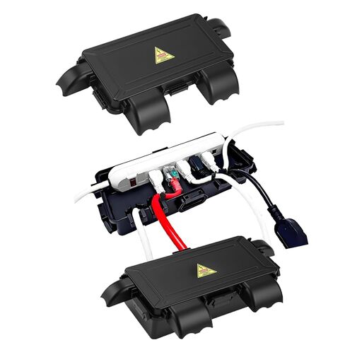 Small Outdoor Electrical Box (inner7.3 * 5.1 * 1.6) with Clear Waterproof Shield,Waterproof Extension Cord Cover,Weatherproof Connection Box with 4 Cable Entry for Plug,Connector (1PCS,Black) in Kuwait