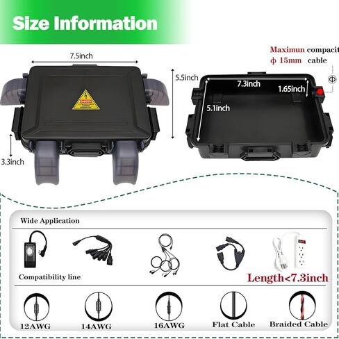 Small Outdoor Electrical Box (inner7.3 * 5.1 * 1.6) with Clear Waterproof Shield,Waterproof Extension Cord Cover,Weatherproof Connection Box with 4 Cable Entry for Plug,Connector (1PCS,Black) in Kuwait