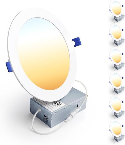 Ensenior 6 Pack 7 Inch LED Recessed Ceiling Light, Dimmable, 2700K-5000K 5CCT, 1600LM 15W 120V, High Brightness Canless Wafer Downlight - ETL&FCC&IC in Kuwait