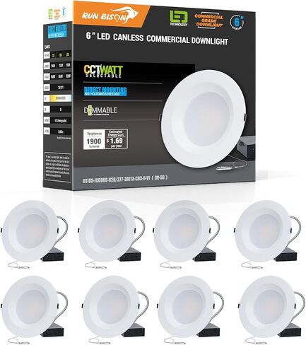 6 inch 120-277V LED Recessed Lighting with J-Box, Wattage Adjustable 12/16/20W,3 Color Selectable 3000K-5000K, 0-10V Dimmable, IC Rated,Canless LED Downlight, UL Listed -8 PK in Kuwait