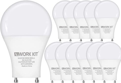GU24 LED Light Bulb, 3000K Warm White, 9W(60W Equivalent), 800 Lumens, A19 Shape, Twist and Lock GU24 Pin Base with Two Prongs, Non-Dimmable, UL ETL Certificated(4-Pack) (3000K Warm White, 4Count) in Kuwait