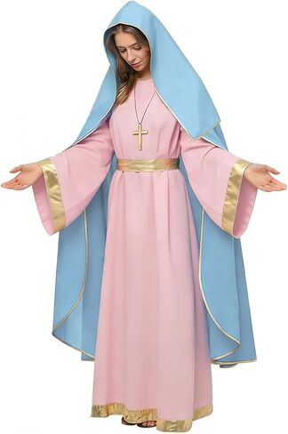 Virgin Mary Costume for Women Adult Halo Biblical Nativity Outfit Christmas Pageant Dress in Saudi Arabia