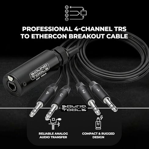 SoundTools CAT Tails TRS - محول 4 قنوات ذكر 1/4 بوصة إلى RJ45 - صوت تناظري عبر CAT5e/6/7 - موصلات نيوتريك - كابل درجة موغامي AES3 - غطاء ألومنيوم متين للمسرح والاستوديو والصوت الحي in Kuwait