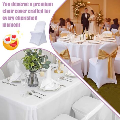Stretch Spandex Folding Chair Covers 10 PCS, Machine Washable Durable White Chair Covers for Party, Wedding Event Dining Banquet Anti-Pilling Decorative Folding Chair Cover with Rip Resistance in Saudi Arabia