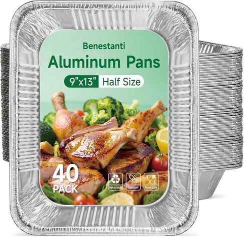 9x13 Inch Aluminum Pans -(40 Pack),Disposable Half Size Foil Pans,Deep Tin Foil Pan,Disposable Baking Pans for Cooking,Heating, Storing, Prepping Food,Steam Table Deep Trays,Oven-Safe in Kuwait
