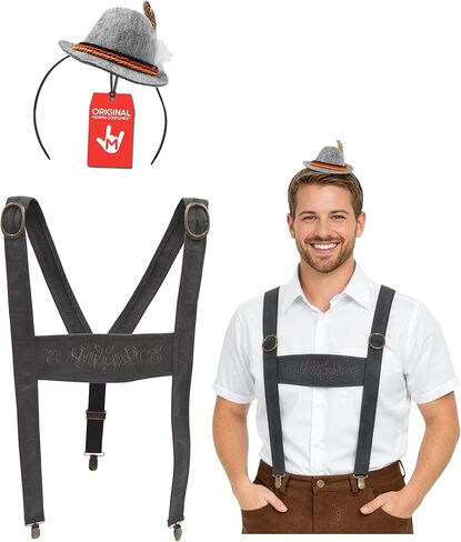 Nicky Bigs Novelties The Mini Yodeler Oktoberfest Alpine Hat Headband Lederhosen Suspenders Set Costume Accessories Bavarian in Saudi Arabia