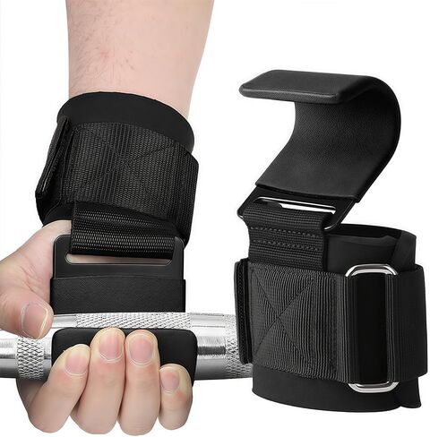 1 Pair Heavy Duty Weight Lifting Hooks with Wrist Straps - Premium Deadlift Grips for Weightlifting, Powerlifting & Bodybuilding (Black) in Kuwait