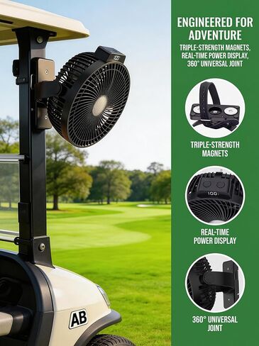 8-inch Magnetic Golf Cart Fan with Heavy-Duty Strap, 12000mAH Battery Operated Fan with Dual-Magnet, Bright Lighting, Compatible with EZGO Club Car Yamaha, Golf Cart Accessories, Golf Gift 2026 in Kuwait