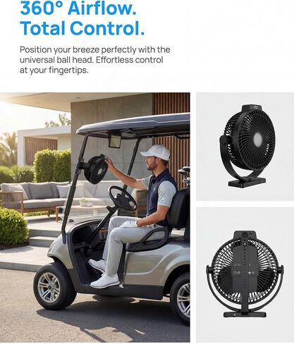 8-inch Magnetic Golf Cart Fan with Heavy-Duty Strap, 12000mAH Battery Operated Fan with Dual-Magnet, Bright Lighting, Compatible with EZGO Club Car Yamaha, Golf Cart Accessories, Golf Gift 2026 in Kuwait