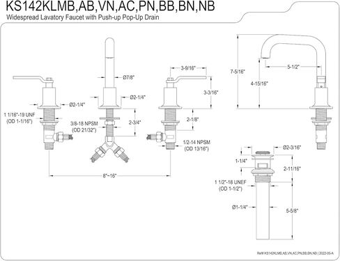 Kingston Brass KS142KLPN Whitaker صنبور حمام واسع الانتشار مع دفع منبثق، نيكل مصقول in Kuwait